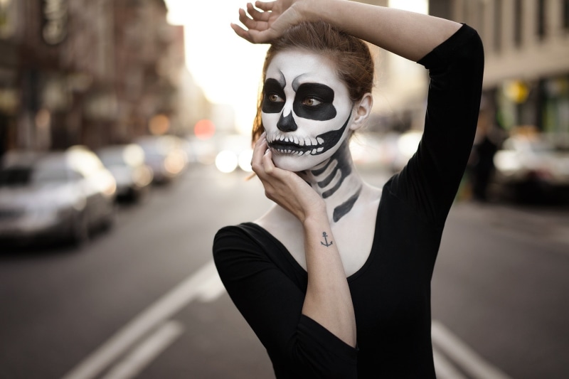 makeup, Sugar Skull, Dia de los Muertos, brunette, 1080P, face paint, women, body paint