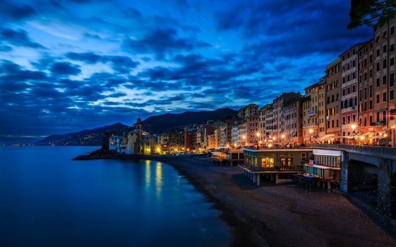 Liguria, House, Coast, Italy, 1080P, Sea, Camogli, Night, Lights