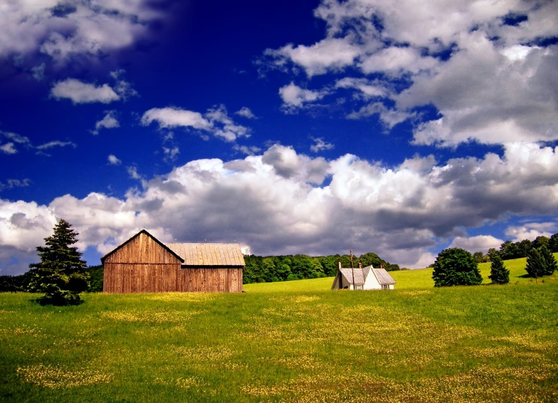 sky, grass field, stratocumulus, summer, barn, clouds, rural Scene, farm, Columbia County, rural, grass, Mount Pleasant Township, brown, Country View, spring