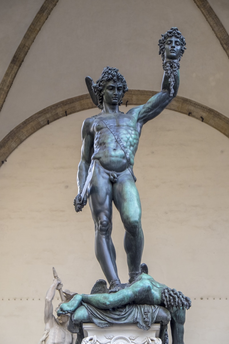 statue, day, brass, art and craft, representation, medusa, architecture, italy, built structure, mammal, animal wildlife, human representation, sculpture
