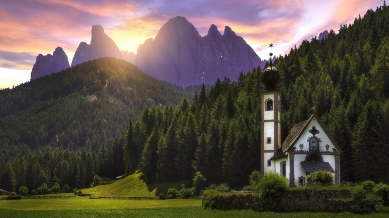 mountain, villnoss, ranui, cloud - sky, tree, cloud, nature, kirche st johann in ranui, europe, funes, kirche st. johann in ranui, 4K, idyllic, bolzano