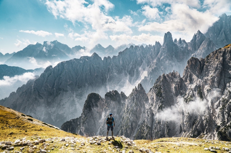 hiker, cliff, on Top Of, dolomite, outdoor, facing, nature, people, walking, green, 2K, italy, outdoors, person, alp, beauty In Nature, journey, exploration