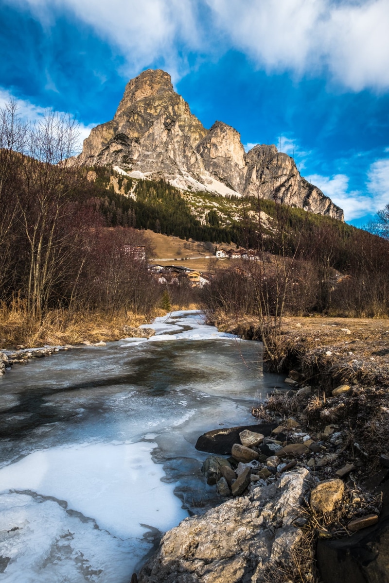 outdoors, sky, dolomites, rocks, water, photograph, fine art, europe, river, morning, geotagged, alta, brown, italy, mountain, photo, stone, dolomiti, european