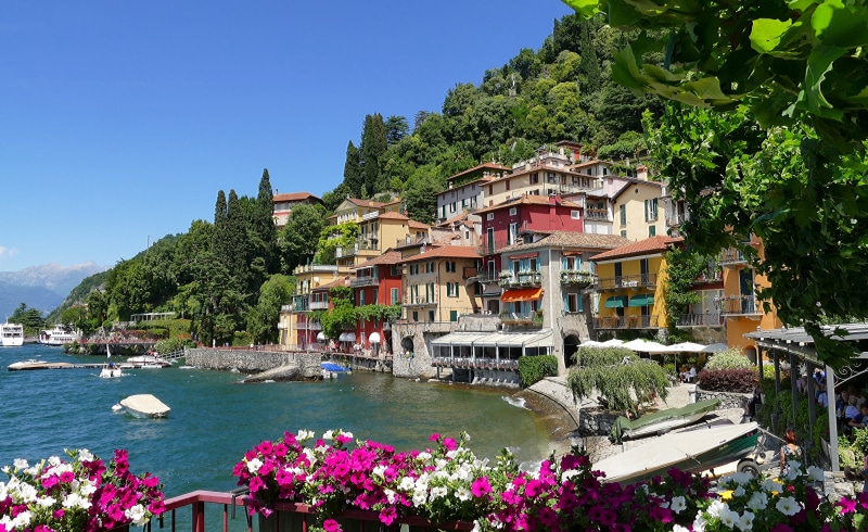 waterfront, tree, growth, day, port, 4K, lake como, transportation, plant, no people, building, nature, built structure, nautical vessel, italy, sea, sky