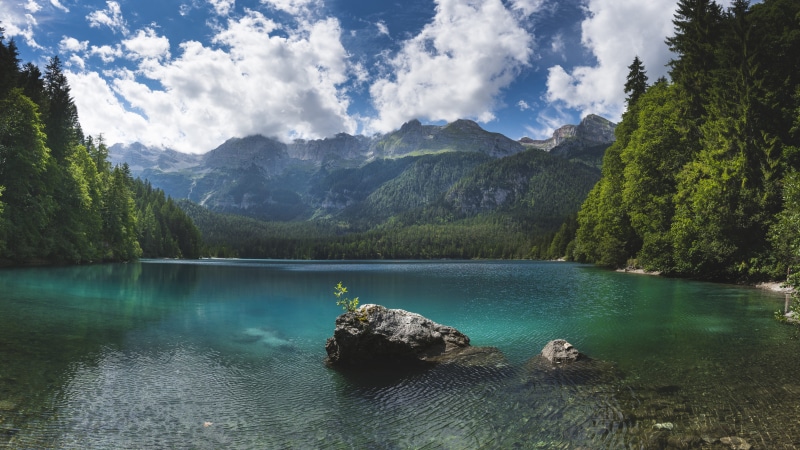 remote, grey, tranquility, italy, landscape, sky, outdoors, lago di tovel, tree, day, clear, snow, reflection, water, forest, near, non-urban scene, 8K