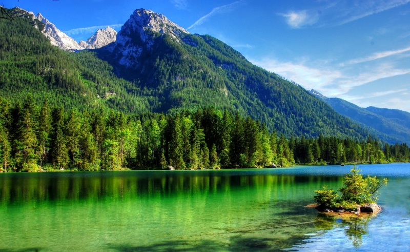 scenics, reflection, coniferous tree, forest, adventure, nature park, berchtesgaden alps, hintersee, mountain, clear, summit, germany, upper bavaria, lake