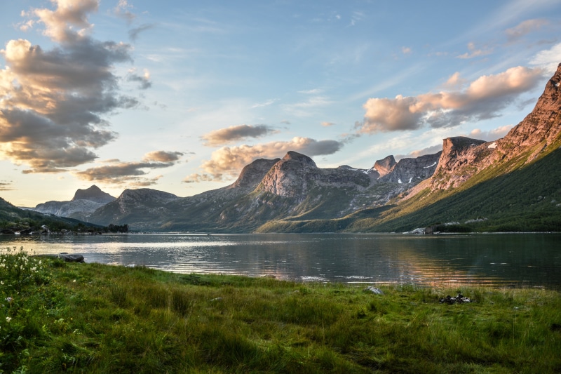 near, plant, scene, reflection, landscape, scenery, scenics - nature, land, beach, scenics, clouds, grass, tranquil scene, vacation, travel, mountain range