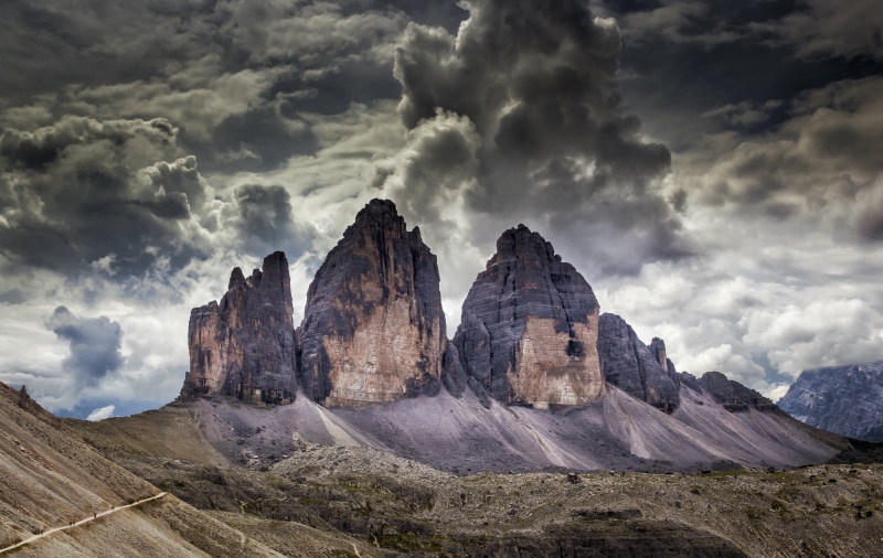 mountain peak, cloud - sky, 4K, scenics - nature, rock - object, Italy, no people, eroded, gray, Dolomites (mountains), brown, beauty in nature, outdoors