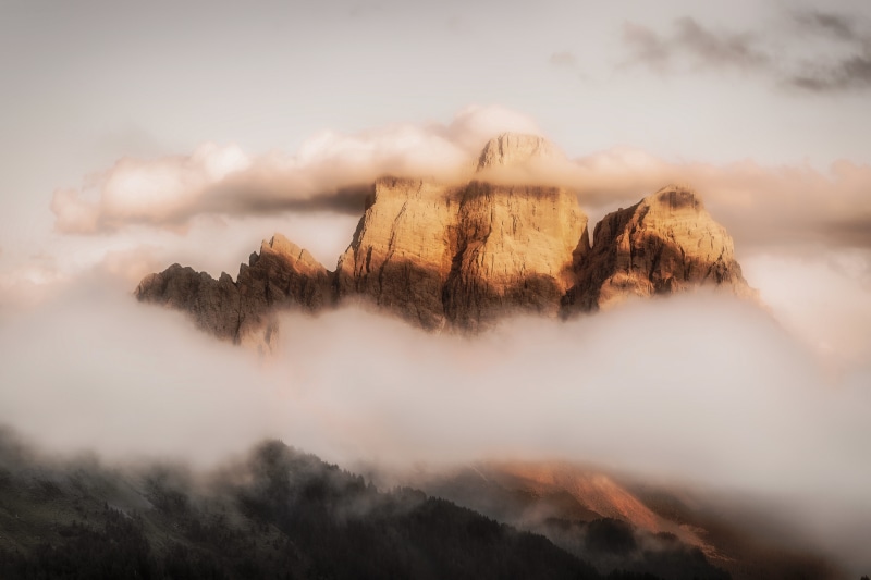 monte pelmo, idyllic, mountain, day, fog, nature, outdoors, non-urban scene, landscape, digital composite, cloud - sky, clouds, sky, no people, plant, dolomites