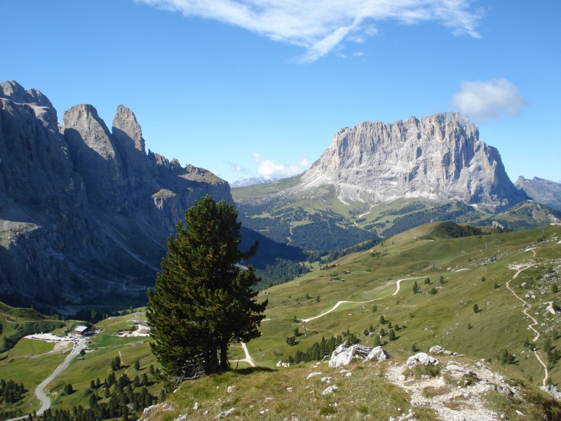 environment, rock, gardena, mountain range, mountain, no people, tranquility, day, solid, plant, outdoors, cloud - sky, langkofelguppe, remote, formation