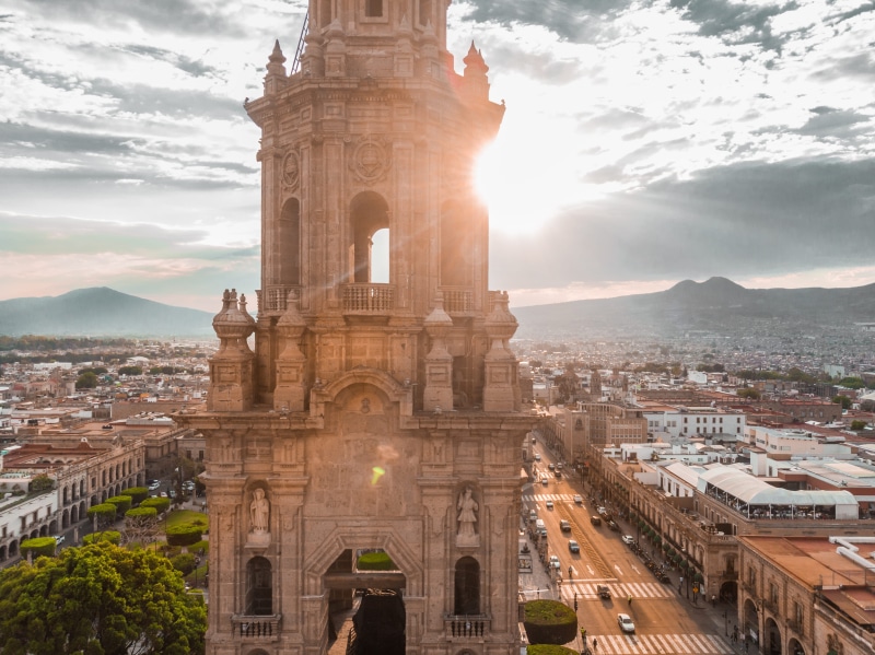 worship, sky, aerial, horizon, day, travel destinations, no people, town, 4K, mexico, cathedral, view, cloud - sky, urban, cityscape, architecture, tourism