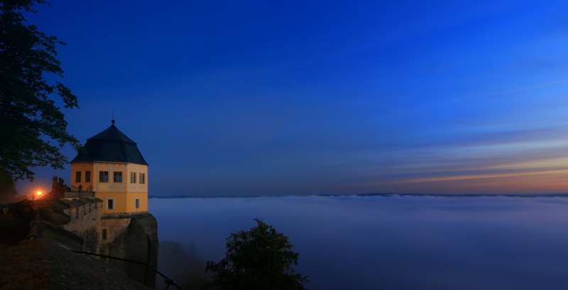 tower, Nebel, Friedrichsburg, concrete, long exposure, church, Morgen, morning, nigstein, house, misty, near, sea of fog, Festung Königstein, mist, twilight