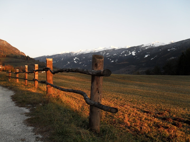 sky, field, val di fiemme, clouds, mountain, fence, beauty in nature, trentino, italy, autumn, boundary, 2K, outdoors, landscape, snow, plant, scenics - nature