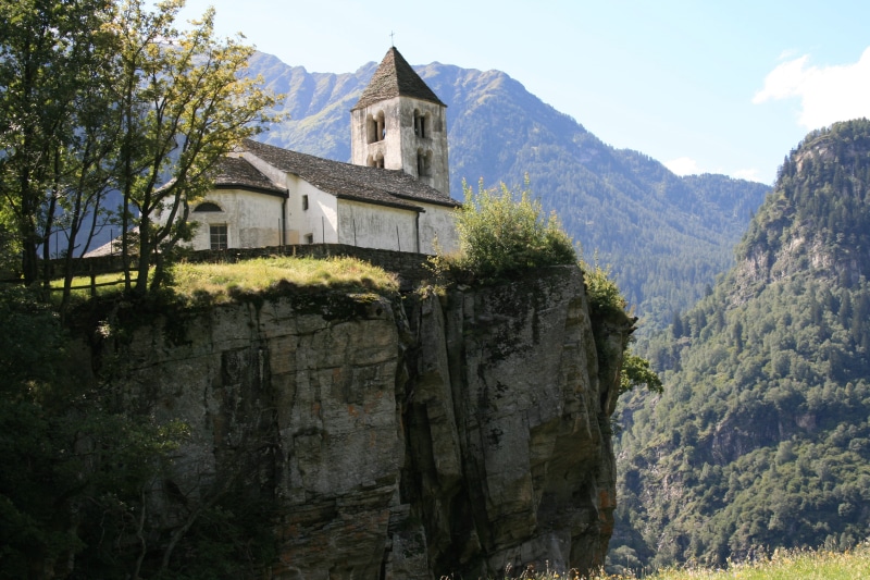 low angle view, belief, outdoors, castle, concrete, ticino, place of worship, gray, day, building exterior, switzerland, mountain, nature, 4K, sky, plant