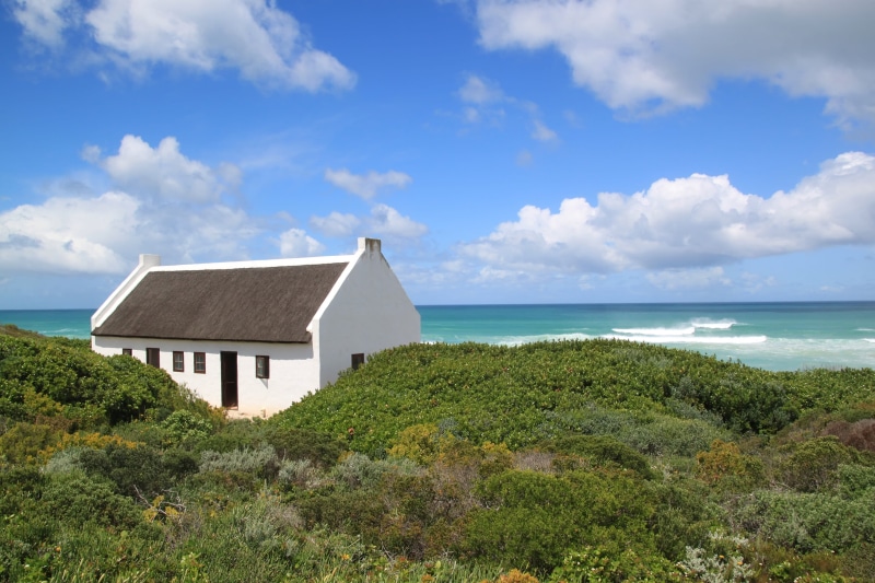 sky, scenics - nature, idyll, beach, africa, relaxing, blue sky, tranquil scene, mood, landscape, de hoop, no people, home, 4K, house, white, tranquility