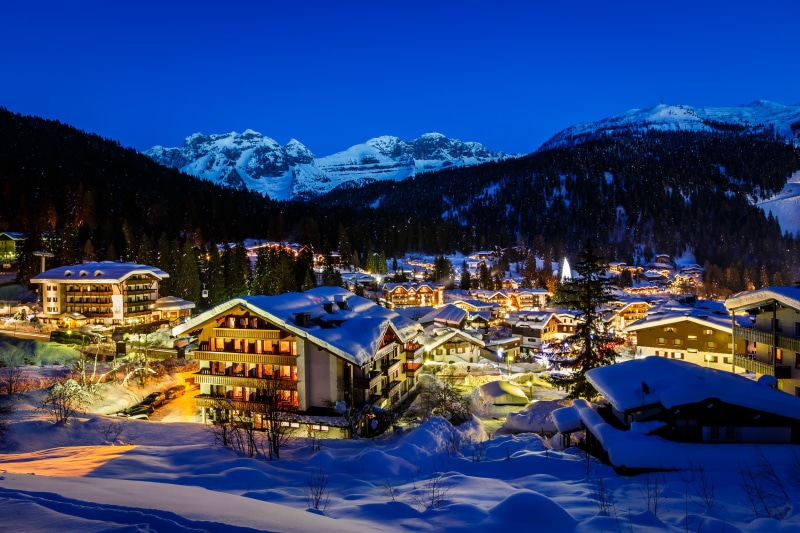 Alps, Madonna di Campiglio, gray, Italy, outdoors, no people, winter, night, ski resort, mountain peak, cold temperature, built structure, mountain range