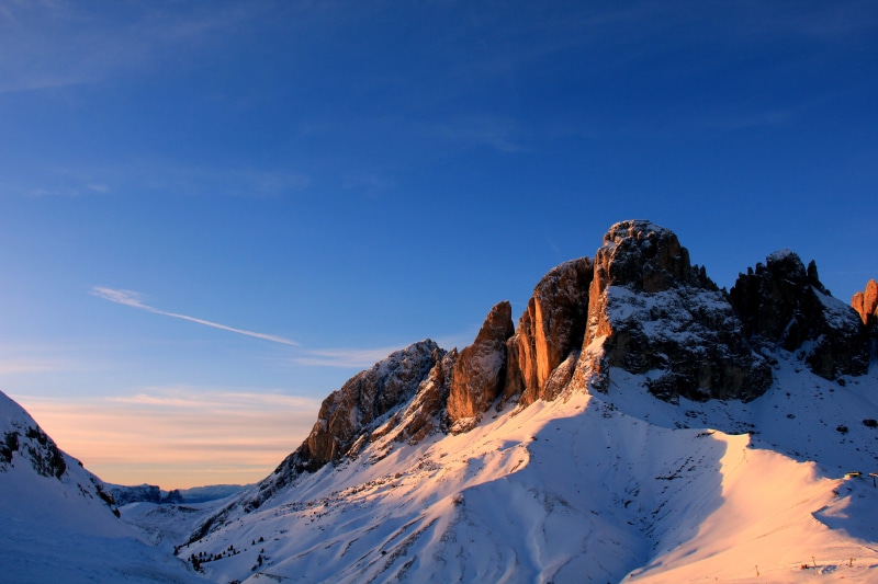 mountain, blue, snowcapped mountain, mountains, mountain peak, non-urban scene, extreme weather, sky, beauty in nature, formation, landscape, Campitello di Fassa