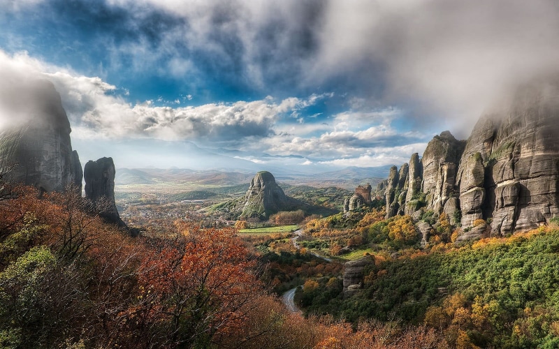 land, non-urban scene, plant, idyllic, valley, solid, day, rocky, forest, tranquility, nature, cloud - sky, travel destinations, fall, Greece, surrounded
