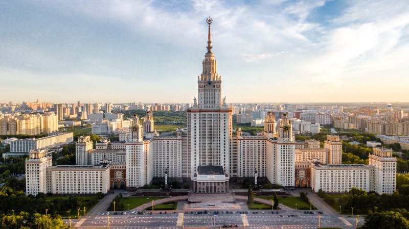 outdoors, cityscape, high angle view, city, drone view, spire, town, cloud - sky, white, travel, moscow, clock tower, office building exterior, sky, russia