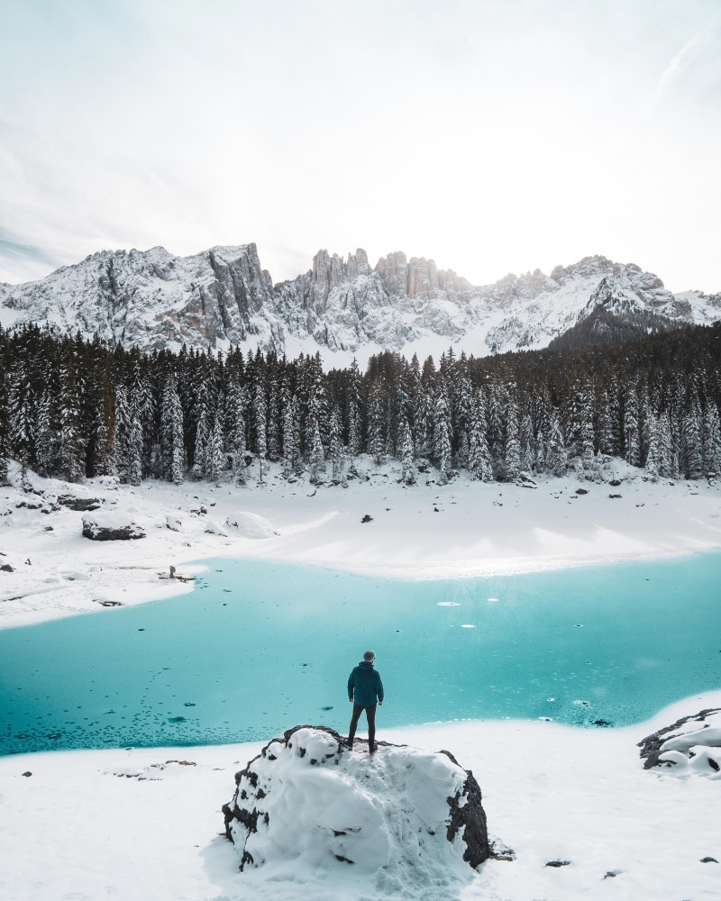 tranquility, forest, person, landscape, abies, snowcapped mountain, man, scenics - nature, full length, tree, standing, mountain range, south tyrol, landscape photography