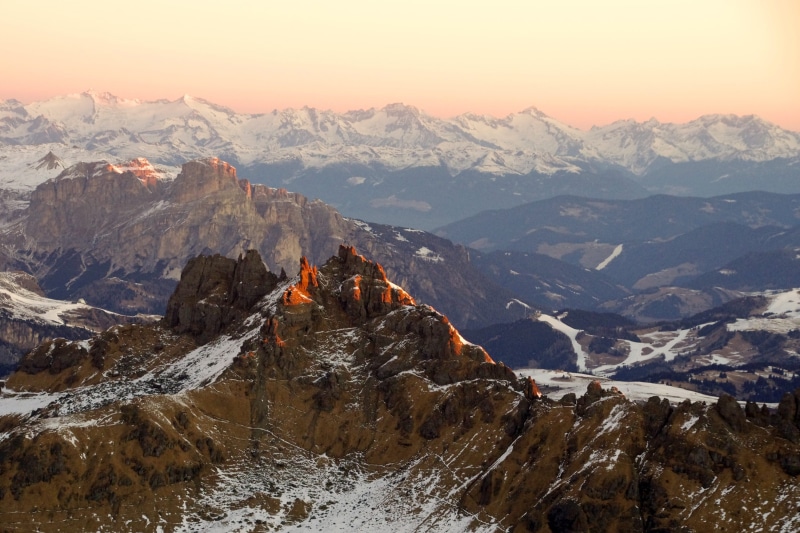Dolomites, hiking, landscape, dolomiti superski, winter landscape, activity, travel, Italy, rosa, snow, nature, adventure, sunrise from marmolada, people