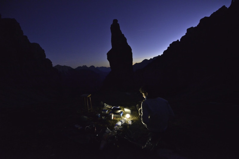 travel destinations, dolomiti, rock, camping, night light, guy, landscape, sky, torch, untitled, nighttime, illuminated, night, using, rock formation, outdoors