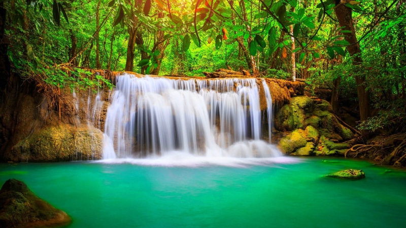 uhd, k, water, blue, forest, 1080P, phones, mobile, tablet, background, android, trees, nature, waterfall, wonderful, green, tropical