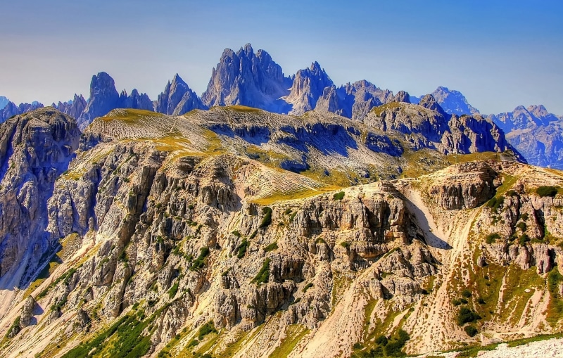 alpine, rock formation, alpine climbing, beauty in nature, travel, mood, panorama, trail, unesco world heritage, tranquil scene, away, clouds, landscape