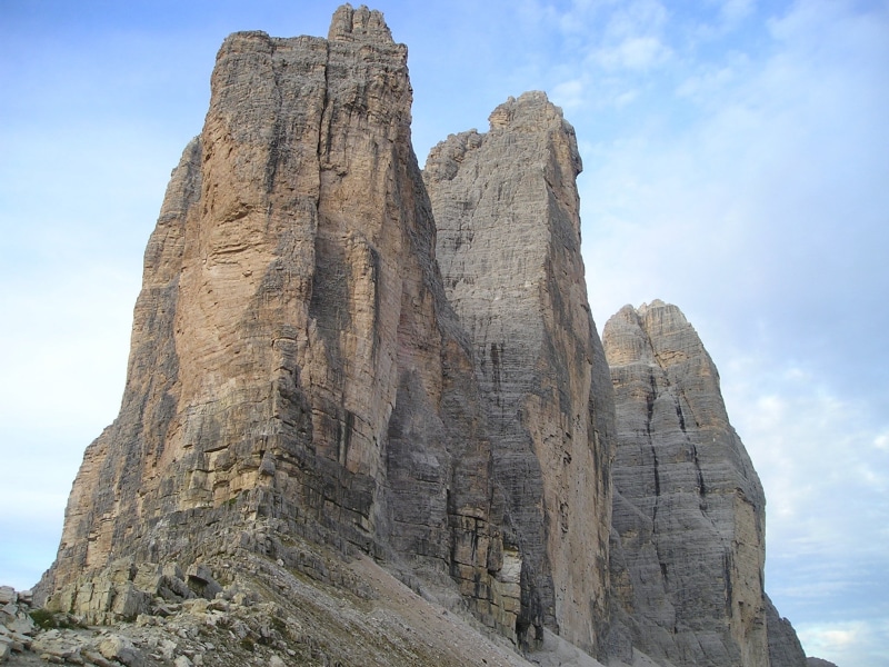 scenics - nature, physical geography, outdoors, three zinnen, high, travel, rock formation, day, extreme sports, north side, sexten dolomites, stone, no people