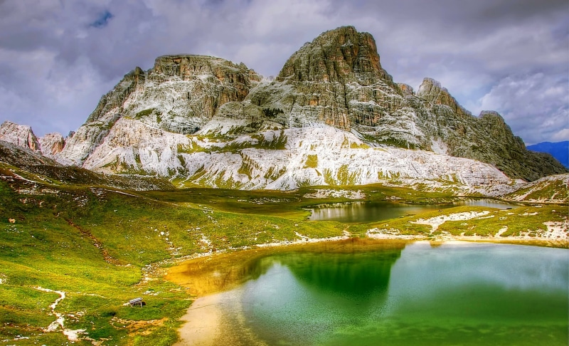 body, reflection, hiking, dolomites, sun, scenics, environment, cumulus, 2K, cloud - sky, plateau, south tyrol, land, travel, lake, alm, rock - object