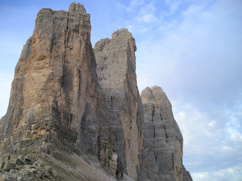 mountain, 1080P, extreme sports, sky, rock formation, three zinnen, cloud - sky, sexten dolomites, beauty in nature, dolomites, hiking, ancient civilization