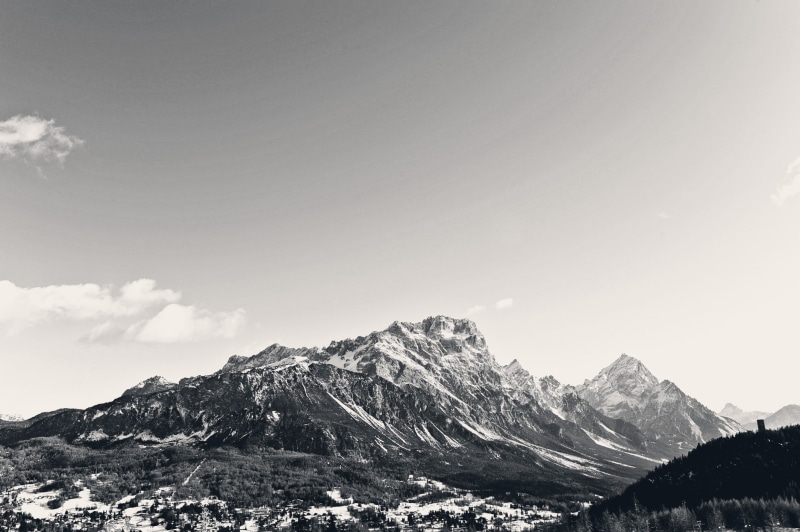 scenics - nature, photography, snowy peak, cold temperature, tranquility, nature, snow, environment, non-urban scene, sky, mountain range, monochrome, no people