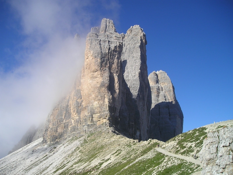 mountain range, no people, north wall, day, scenics - nature, steep wall, mountains, tranquility, solid, big pinnacle, italy, tranquil scene, geology, dolomites