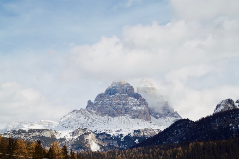 veneto, mountain, trees, snow, mountain range, scenics - nature, italy, beauty in nature, cortina, mountains, tre cime di lavaredo, outdoors, no people