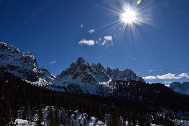 cold temperature, landscape, alpine, winter, sunlight, sunbeam, 2K, beauty in nature, snowcapped mountain, outdoors, mountain, bright, no people, nature
