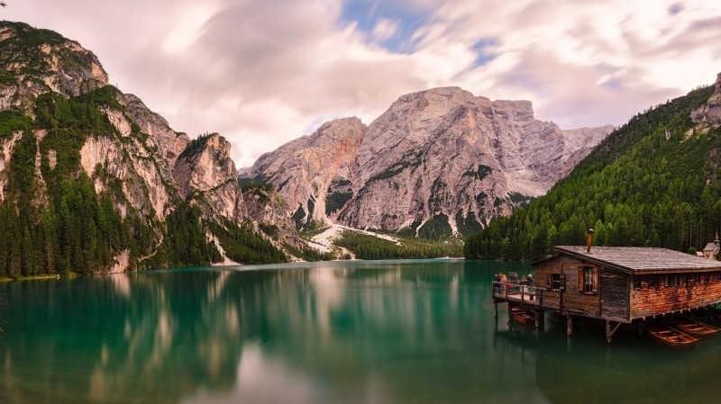 mountains, lake, white, 720P, the Dolomites, Alps, boating station ...