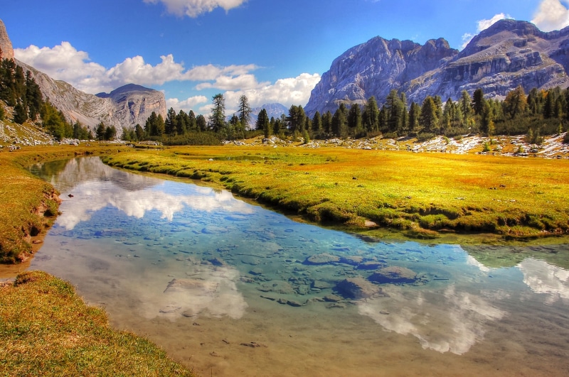 tranquility, day, mountain range, boulders, landscape, no people, mountain landscape, sunny, rock, dolomites, non-urban scene, reflection, fanes, alpine