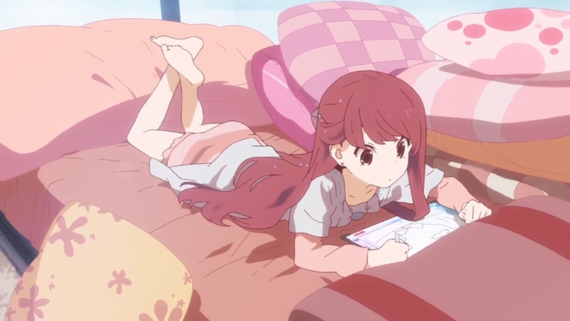 anime, pink eyes, 720P, lifestyles, long hair, pink hair, representation, shadow, wall - building feature, creativity, bed, real people, human representation