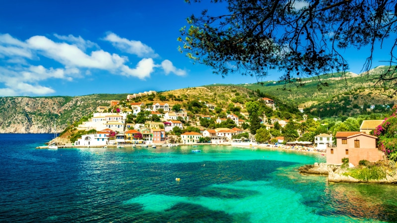 hd, greece, erisos, island, built structure, city, residential district, blue, kefalonia, phones, waterfront, mobile, 4K, municipality, house, village