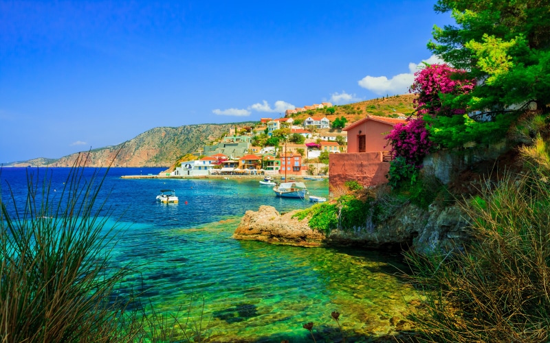argostoli, architecture, gulf, hd, sea, patras, ionian, house, water, greece, building exterior, mountain, outdoors, landscape, plant, blue
