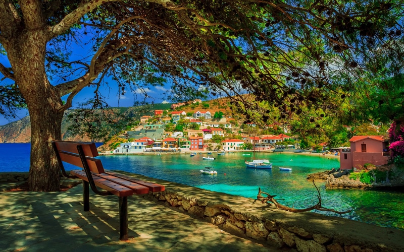 sky, water, sunlight, largest, island, archipelago, tablet, nautical vessel, ionian, plant, 4K, kefalonia, transportation, no people, hd, building exterior
