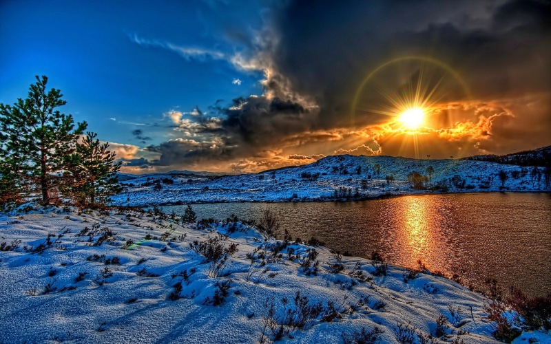 nieve, lago, sol, naturaleza, 1080P, invierno