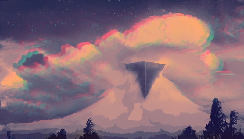 clouds, glitch art, sky, triangle, paisaje erroneo, 1080P, mountain glitch
