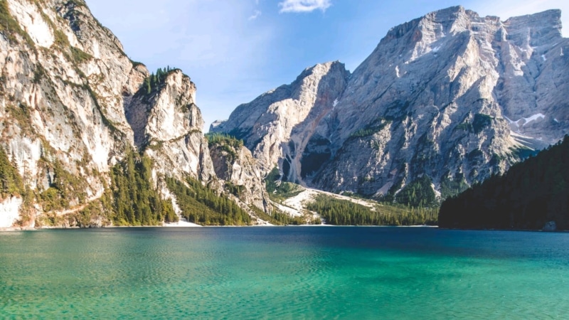 lake, turquoise colored, lake prags, 1080P, rock - object, no people, south tyrol, tranquil scene, day, scenics - nature, beauty in nature, italy, pragser wildsee