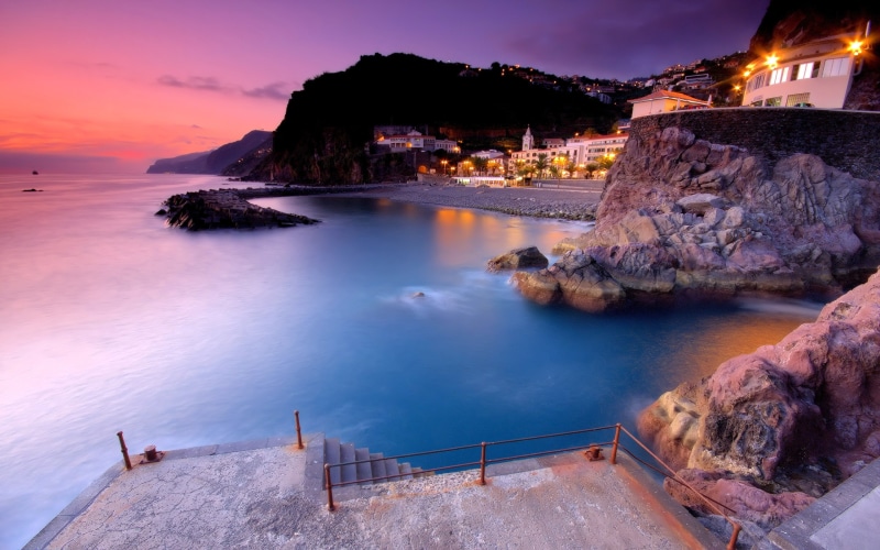 purple, sol, ocean, madeira island portugal, landscape, ponta, 2K, city lights