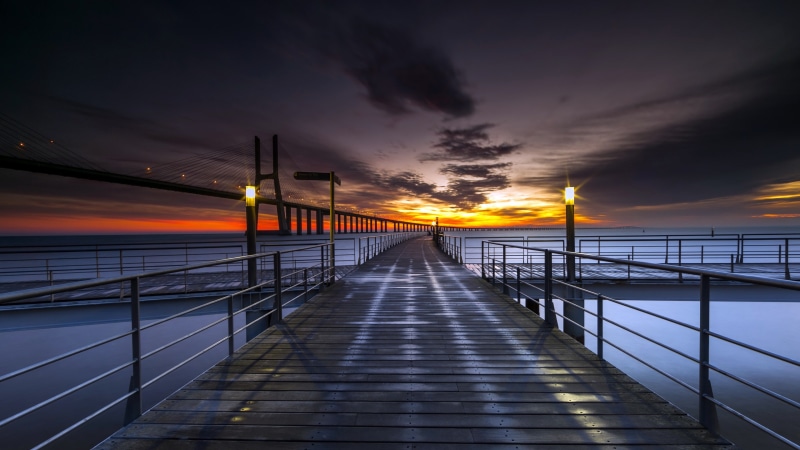 tejo, river, lighting, tagus river, horizon, portugal, caminho das gaivotas, 4K, lisbon, pier