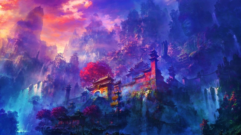 oriental, 3d and abstract, temple, 1080P, abstract, beautiful, mountain, digital