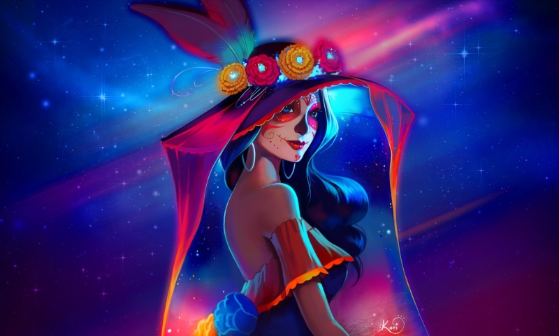 colorful, women, 1080P, Dia de los Muertos, artwork