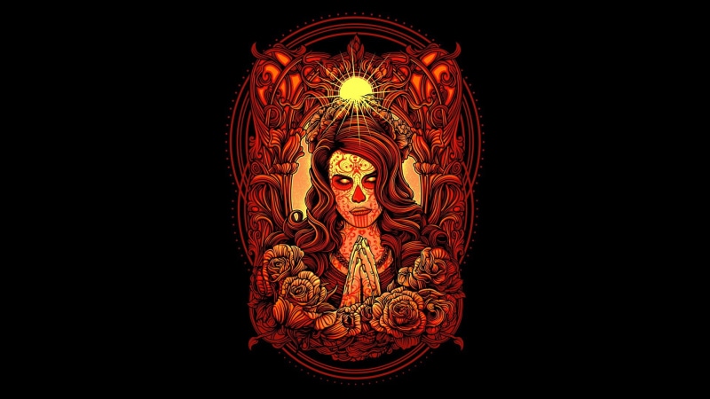 glowing, illuminated, red, art and craft, lighting equipment, creativity, ornate, religion, copy space, decoration, Dia de los Muertos, anime girls, electric lamp
