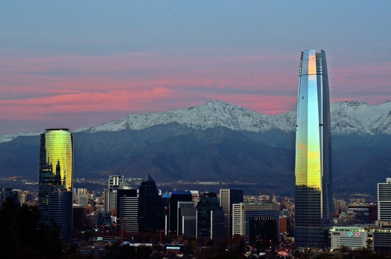 nature, mountain range, high angle view, outdoors, sunset, Santiago de Chile, building, skycrapers, architecture, 720P, tall - high, mountain, no people